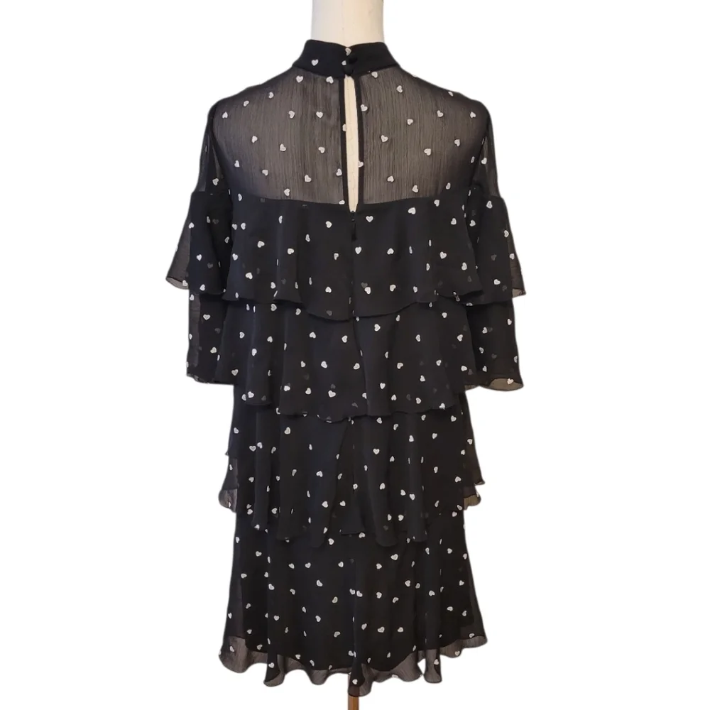 Kate‎ Spade Black Chiffon Heart Print Dress Size 2